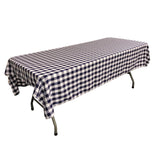 La Linen Polyester Gingham Checkered 60 By 102-Inch Rectangular Tablecloth, White And Navy