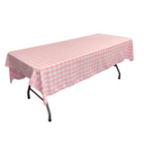 La Linen Polyester Gingham Checkered 60 By 102-Inch Rectangular Tablecloth, White And Pink
