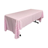 La Linen Polyester Gingham Checkered 60 By 120-Inch Rectangular Tablecloth, White And Pink
