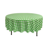 La Linen Polyester Gingham Checkered 72-Inch Round Tablecloth, White And Lime