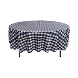 La Linen Polyester Gingham Checkered 72-Inch Round Tablecloth, White And Navy