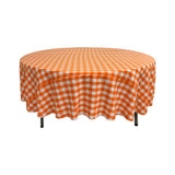 La Linen Polyester Gingham Checkered 72-Inch Round Tablecloth, White And Orange