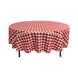 La Linen Polyester Gingham Checkered 72-Inch Round Tablecloth, White And Red