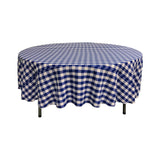 La Linen Polyester Gingham Checkered 90-Inch Round Tablecloth, White And Royal Blue