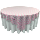 La Linen Polyester Gingham Checkered 90 By 90-Inch Square Tablecloth, White And Pink