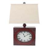 Vintage Red Table Lamp With Metal Clock Base