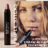 Triple Sticks Lipstick, Cream Blush, and Treatment in Toasted Berry