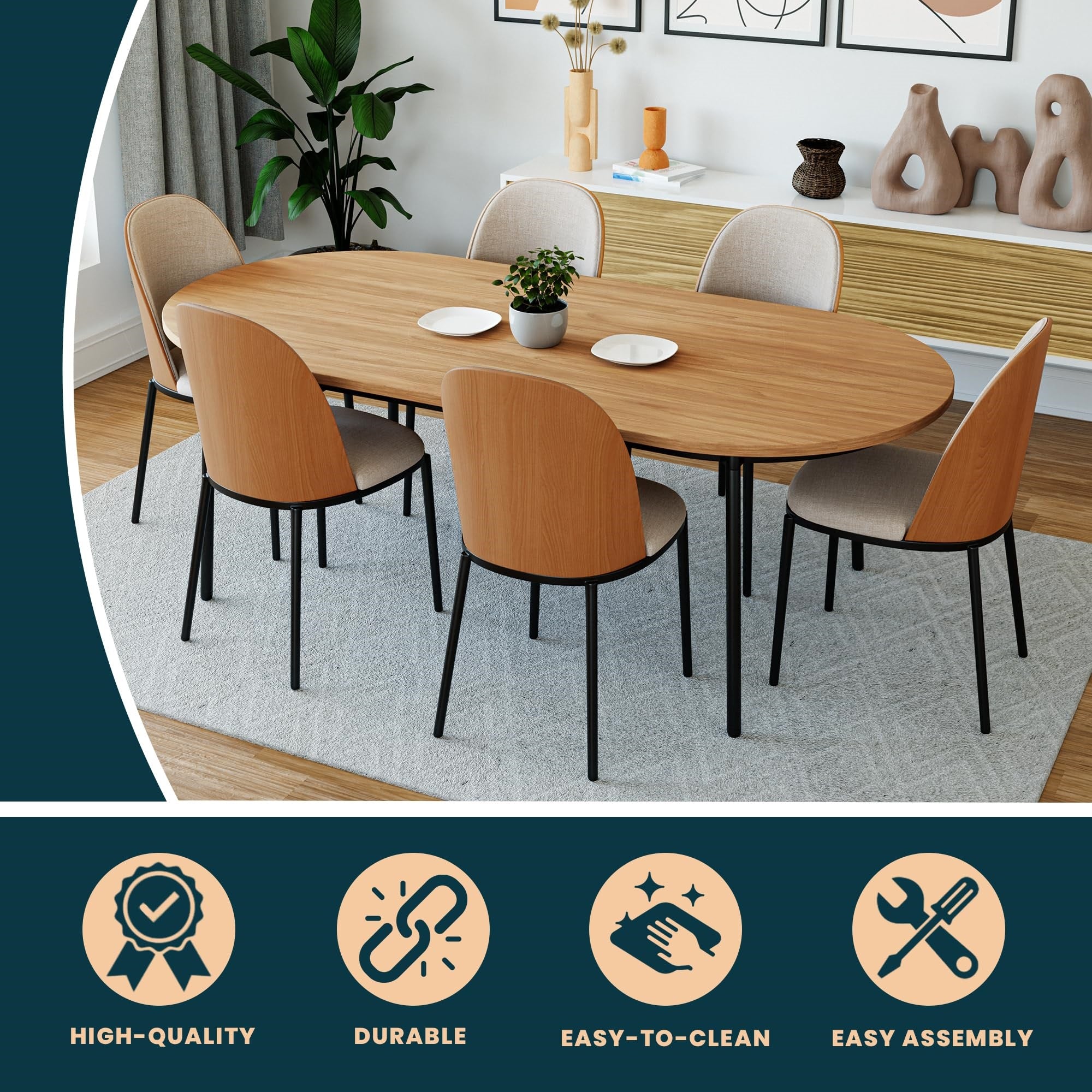 Leisuremod Tule Modern 83 Oval Dining Table With Mdf Top And Black Steel Legs
