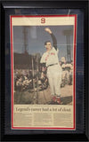 14X24 Newspaper Frame - Ted Williams Boston Red Sox