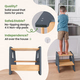 2-Step Wooden Stool for Toddlers(Step Stool for Children Ages 2+)