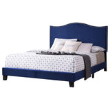 Skye Upholstered Panel Bed, Blue Velvet, King, With Solid Wood Legs, Nailhead Headboard, Footboard, Rails, Slats