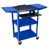 Adjustable-Height Steel Utility Cart - Pullout Keyboard Tray, Drop Leaf, Royal Blue