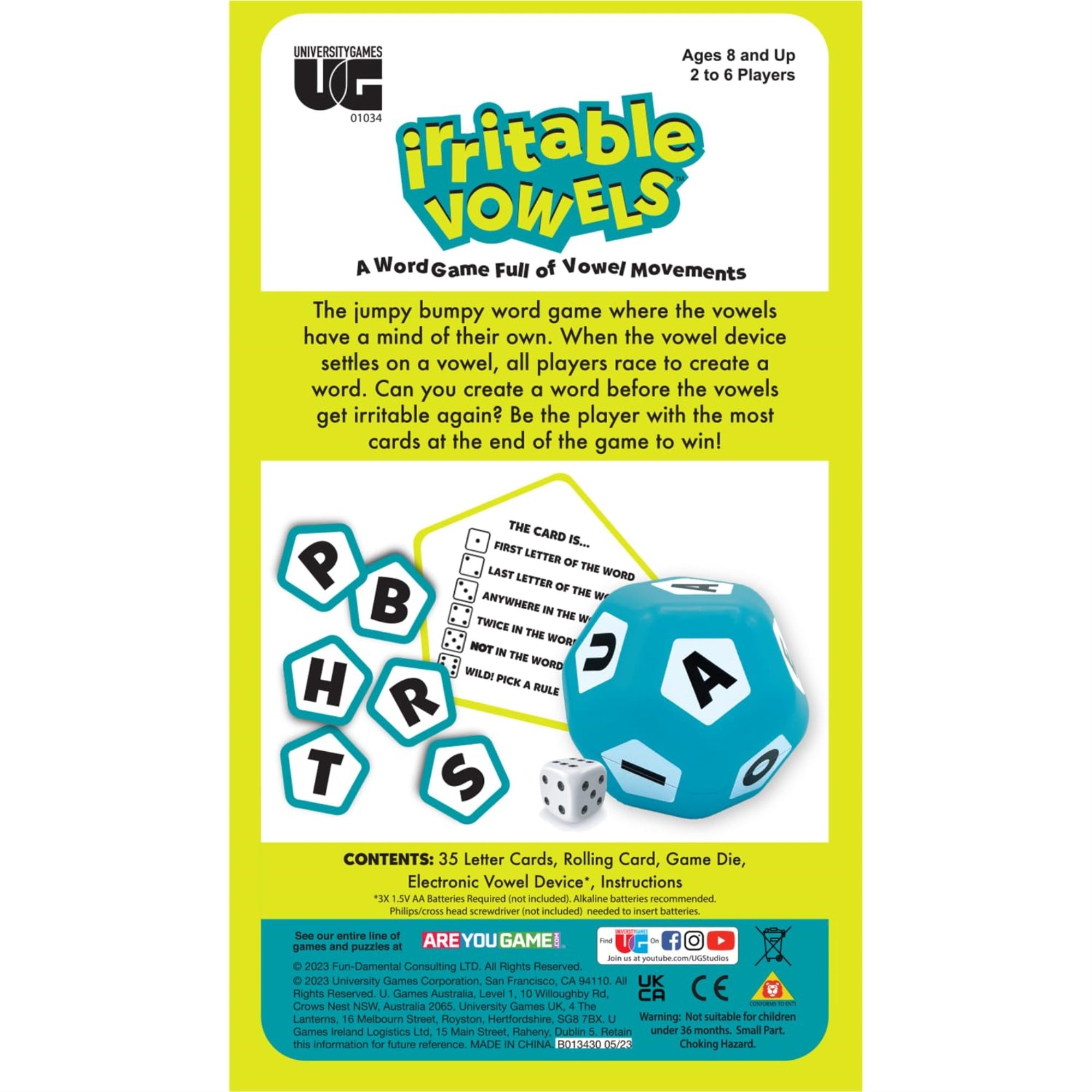 University Games | Irritable Vowels Family Word Game With Electronic Device, For Ages 8 And Up And 2 Or More Players