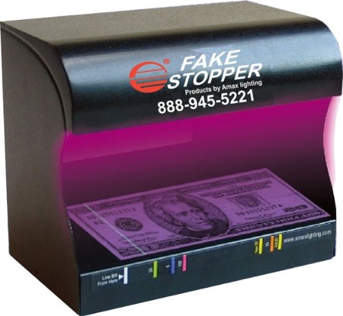 Fake Stopper Detects Counterfeitl: 5,10,20 And 100 Dollar Bills, Debit, Credit Cards, Checks, Money Orders, Passports And More.