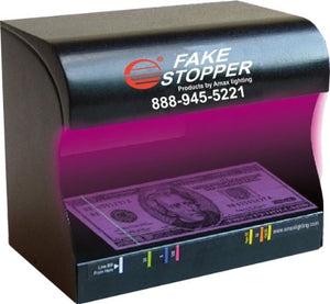 Fake Stopper Detects Counterfeitl: 5,10,20 And 100 Dollar Bills, Debit, Credit Cards, Checks, Money Orders, Passports And More.