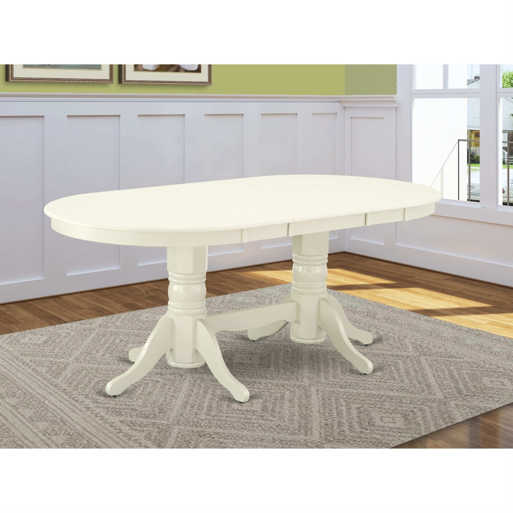 Vat-Lwh-Tp Vancouver Oval Double Pedestal Dining Room Table With 17 Butterfly Leaf In Linen White Finish
