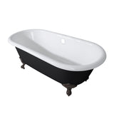Aqua Eden Vbtnd663013Nb5 66-Inch Cast Iron Double Ended Clawfoot Tub (No Faucet Drillings), Black/White/Oil Rubbed Bronze