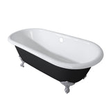 Aqua Eden Vbtnd663013Nb8 66-Inch Cast Iron Double Ended Clawfoot Tub (No Faucet Drillings), Black/White/Brushed Nickel