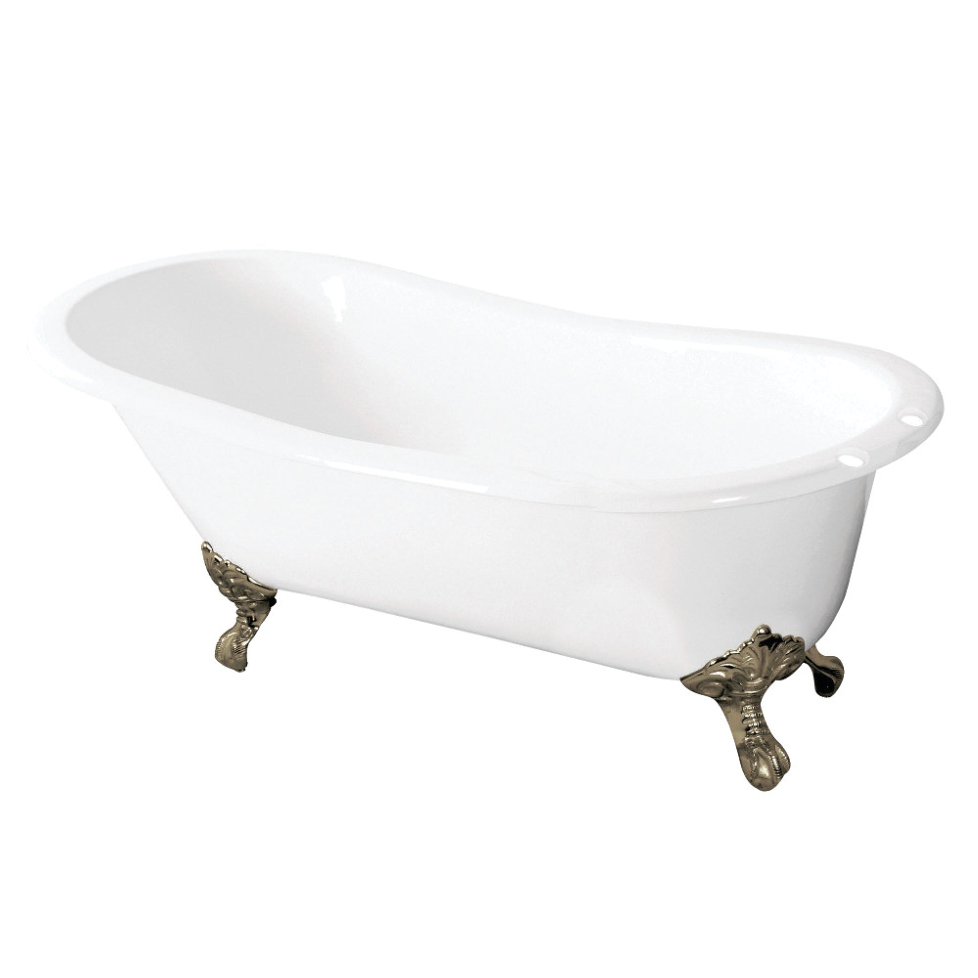 Aqua Eden Vct7D5731B8 57-Inch Cast Iron Slipper Clawfoot Tub With 7-Inch Faucet Drillings, White/Brushed Nickel