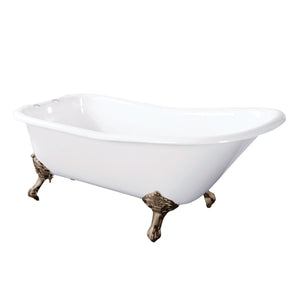 Aqua Eden Vct7D6630Nf8 67-Inch Cast Iron Single Slipper Clawfoot Tub With 7-Inch Faucet Drillings, White/Brushed Nickel