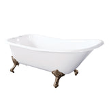 Aqua Eden Vct7D6630Nf8 67-Inch Cast Iron Single Slipper Clawfoot Tub With 7-Inch Faucet Drillings, White/Brushed Nickel