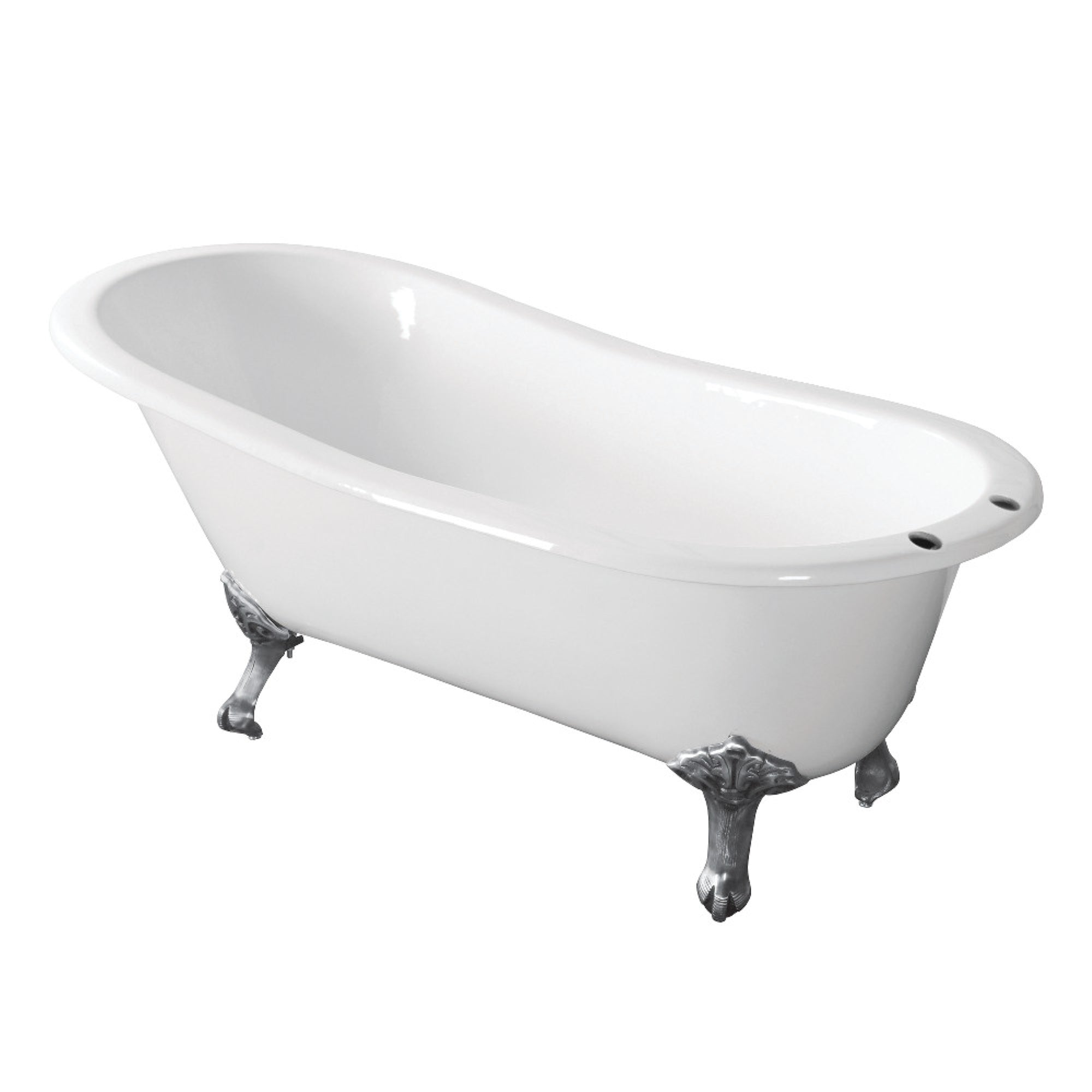 Aqua Eden Vct7D673122Zb1 67-Inch Cast Iron Single Slipper Clawfoot Tub With 7-Inch Faucet Drillings, White/Polished Chrome