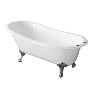 Aqua Eden Vct7D673122Zb1 67-Inch Cast Iron Single Slipper Clawfoot Tub With 7-Inch Faucet Drillings, White/Polished Chrome