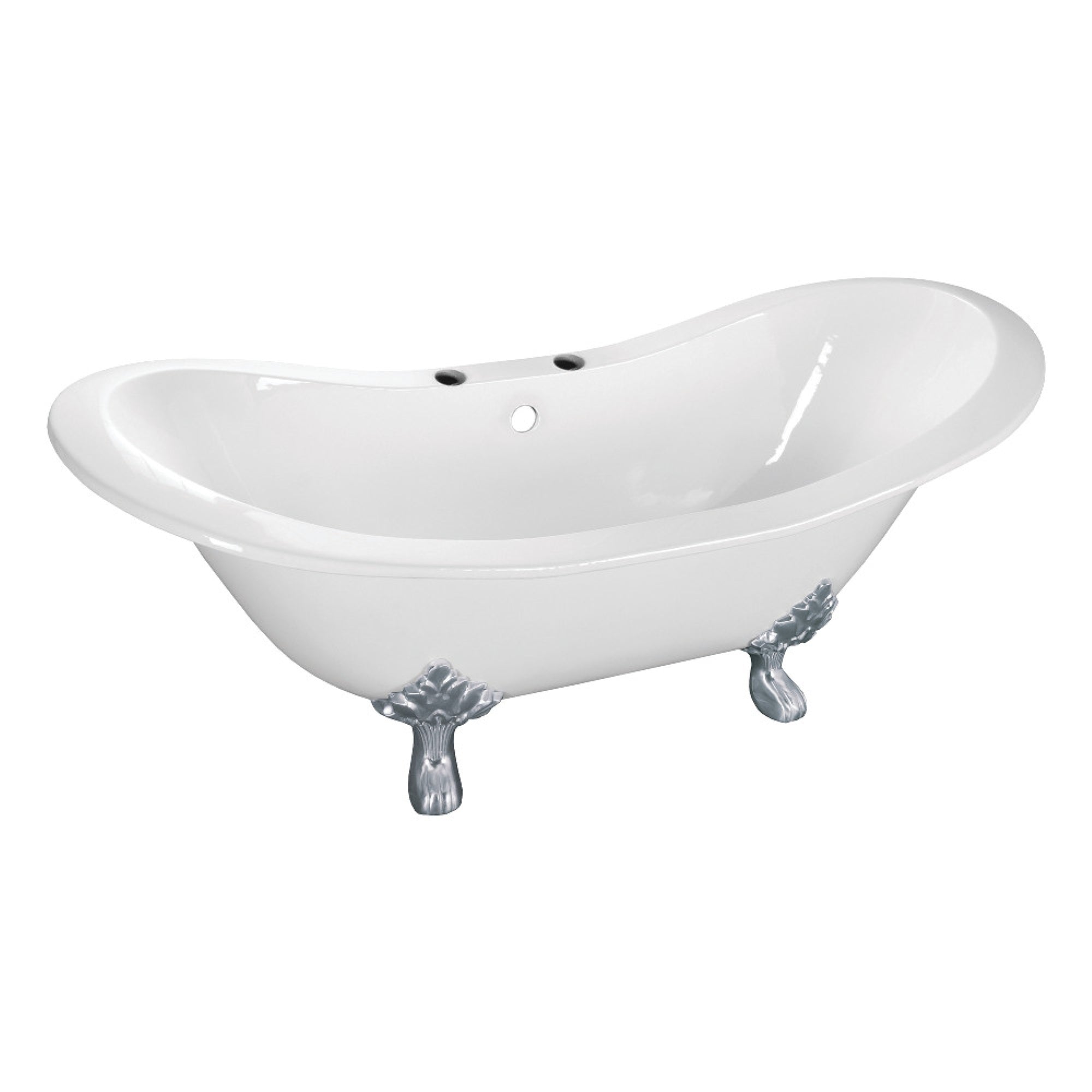 Aqua Eden Vct7Ds6130Nc1 61-Inch Cast Iron Double Slipper Clawfoot Tub With 7-Inch Faucet Drillings, White/Polished Chrome