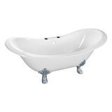 Aqua Eden Vct7Ds6130Nc1 61-Inch Cast Iron Double Slipper Clawfoot Tub With 7-Inch Faucet Drillings, White/Polished Chrome