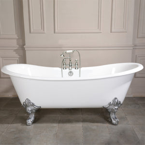 Aqua Eden Vct7Ds7231Nl1 72-Inch Cast Iron Double Slipper Clawfoot Tub With 7-Inch Faucet Drillings, White/Polished Chrome