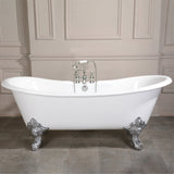 Aqua Eden Vct7Ds7231Nl1 72-Inch Cast Iron Double Slipper Clawfoot Tub With 7-Inch Faucet Drillings, White/Polished Chrome