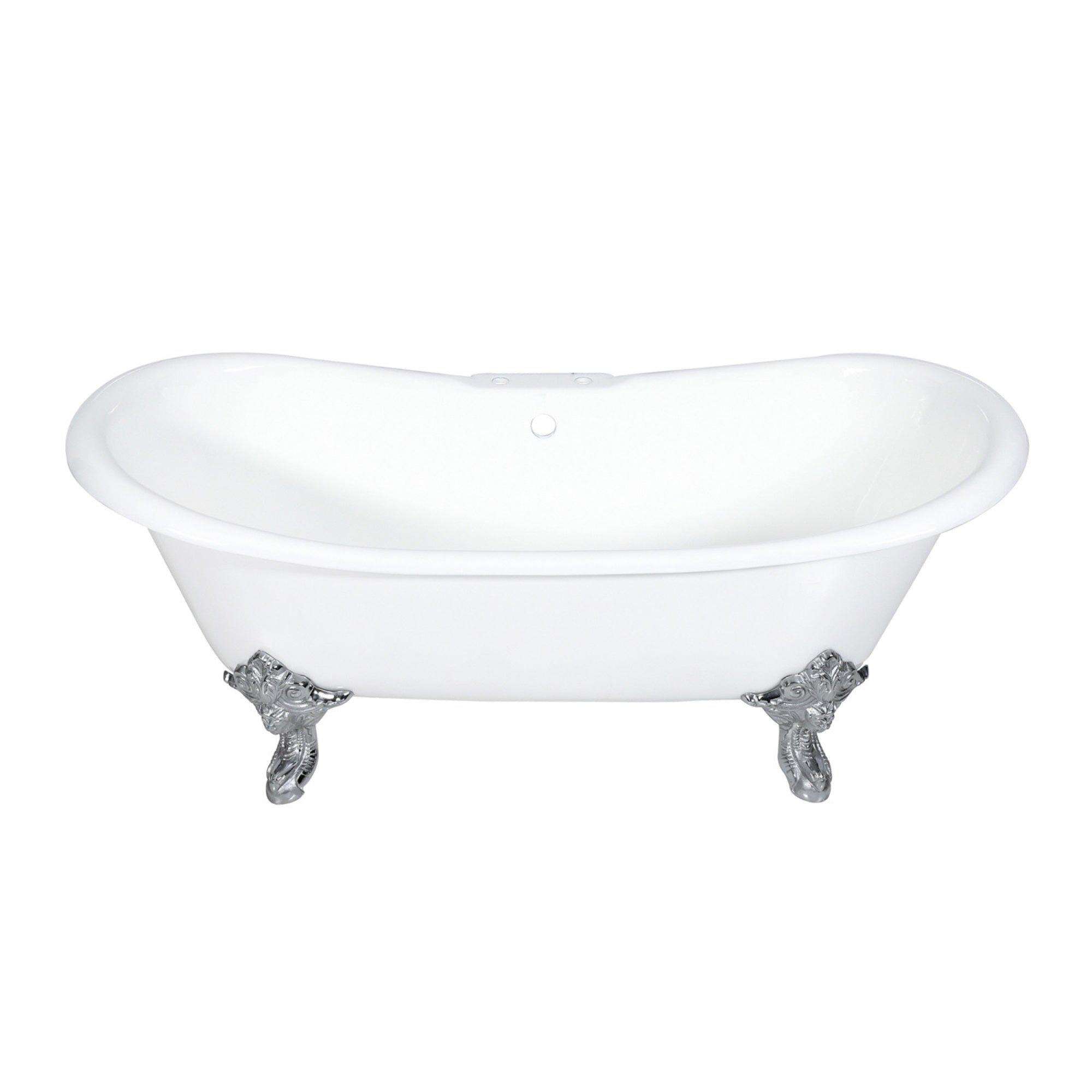 Aqua Eden Vct7Ds7231Nl1 72-Inch Cast Iron Double Slipper Clawfoot Tub With 7-Inch Faucet Drillings, White/Polished Chrome