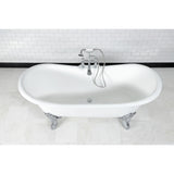 Aqua Eden Vct7Ds7231Nl1 72-Inch Cast Iron Double Slipper Clawfoot Tub With 7-Inch Faucet Drillings, White/Polished Chrome