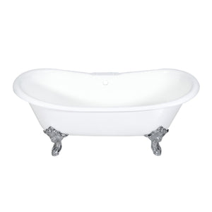 Aqua Eden Vct7Ds7231Nl1 72-Inch Cast Iron Double Slipper Clawfoot Tub With 7-Inch Faucet Drillings, White/Polished Chrome
