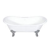 Aqua Eden Vct7Ds7231Nl1 72-Inch Cast Iron Double Slipper Clawfoot Tub With 7-Inch Faucet Drillings, White/Polished Chrome