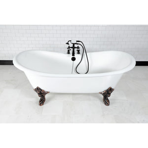 Aqua Eden Vct7Ds7231Nl5 72-Inch Cast Iron Double Slipper Clawfoot Tub With 7-Inch Faucet Drillings, White/Oil Rubbed Bronze
