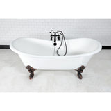 Aqua Eden Vct7Ds7231Nl5 72-Inch Cast Iron Double Slipper Clawfoot Tub With 7-Inch Faucet Drillings, White/Oil Rubbed Bronze