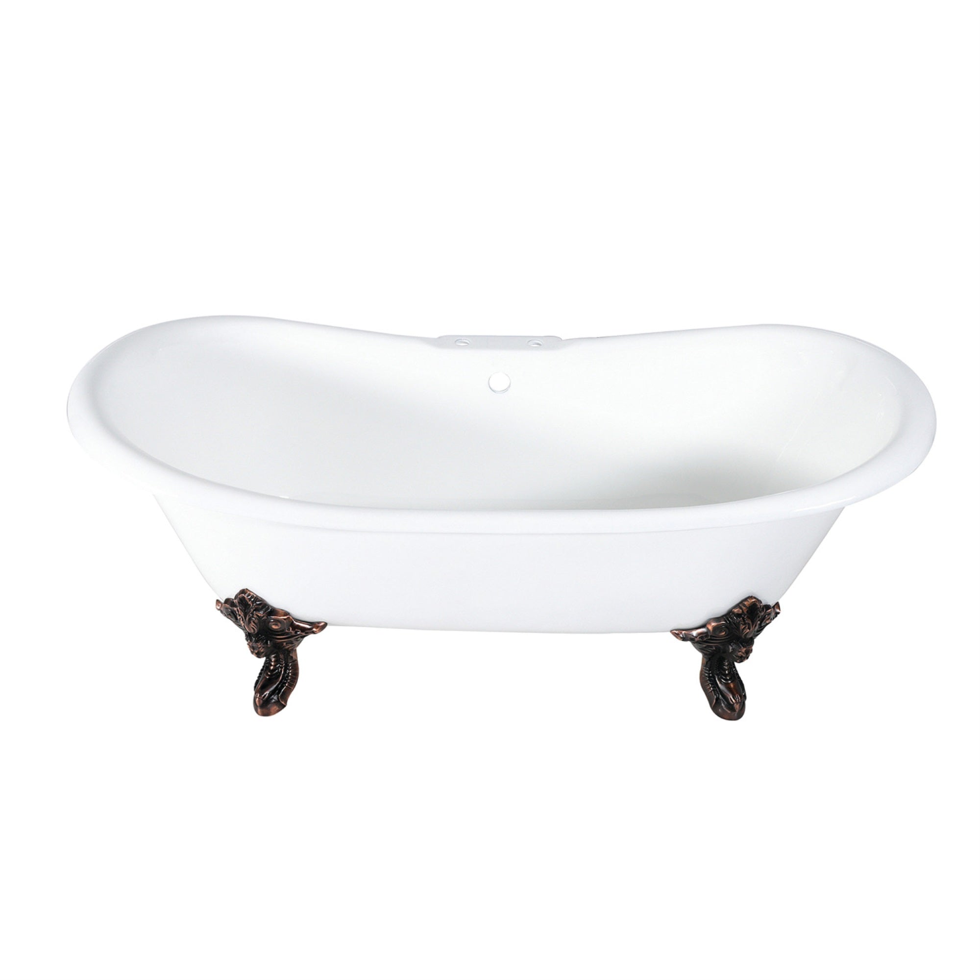 Aqua Eden Vct7Ds7231Nl5 72-Inch Cast Iron Double Slipper Clawfoot Tub With 7-Inch Faucet Drillings, White/Oil Rubbed Bronze