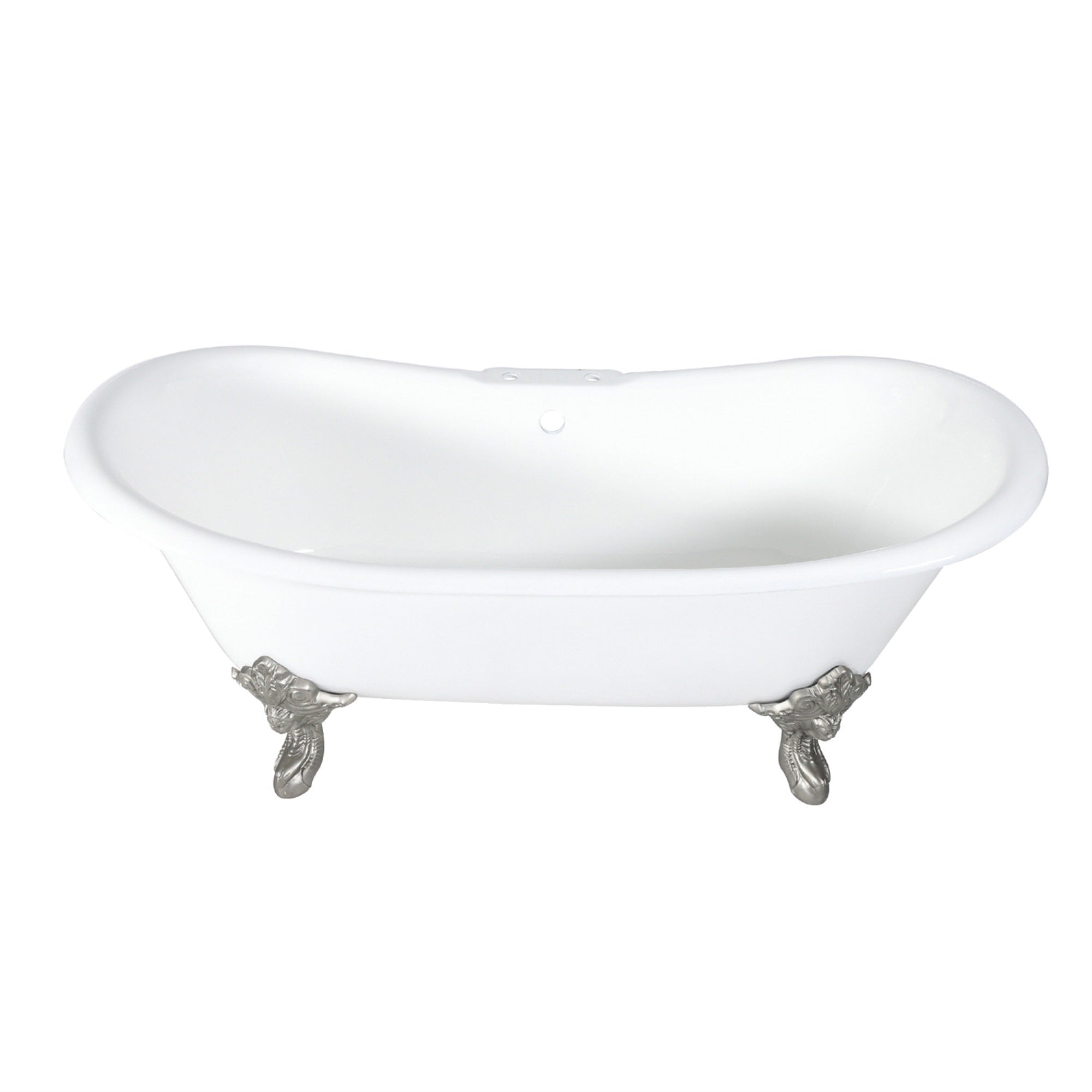Aqua Eden Vct7Ds7231Nl8 72-Inch Cast Iron Double Slipper Clawfoot Tub With 7-Inch Faucet Drillings, White/Brushed Nickel