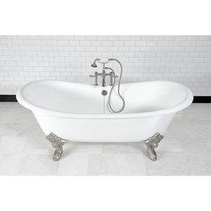 Aqua Eden Vct7Ds7231Nl8 72-Inch Cast Iron Double Slipper Clawfoot Tub With 7-Inch Faucet Drillings, White/Brushed Nickel