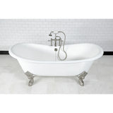 Aqua Eden Vct7Ds7231Nl8 72-Inch Cast Iron Double Slipper Clawfoot Tub With 7-Inch Faucet Drillings, White/Brushed Nickel