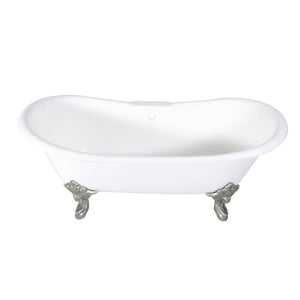 Aqua Eden Vct7Ds7231Nl8 72-Inch Cast Iron Double Slipper Clawfoot Tub With 7-Inch Faucet Drillings, White/Brushed Nickel