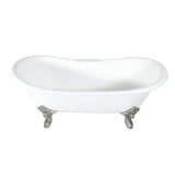 Aqua Eden Vct7Ds7231Nl8 72-Inch Cast Iron Double Slipper Clawfoot Tub With 7-Inch Faucet Drillings, White/Brushed Nickel