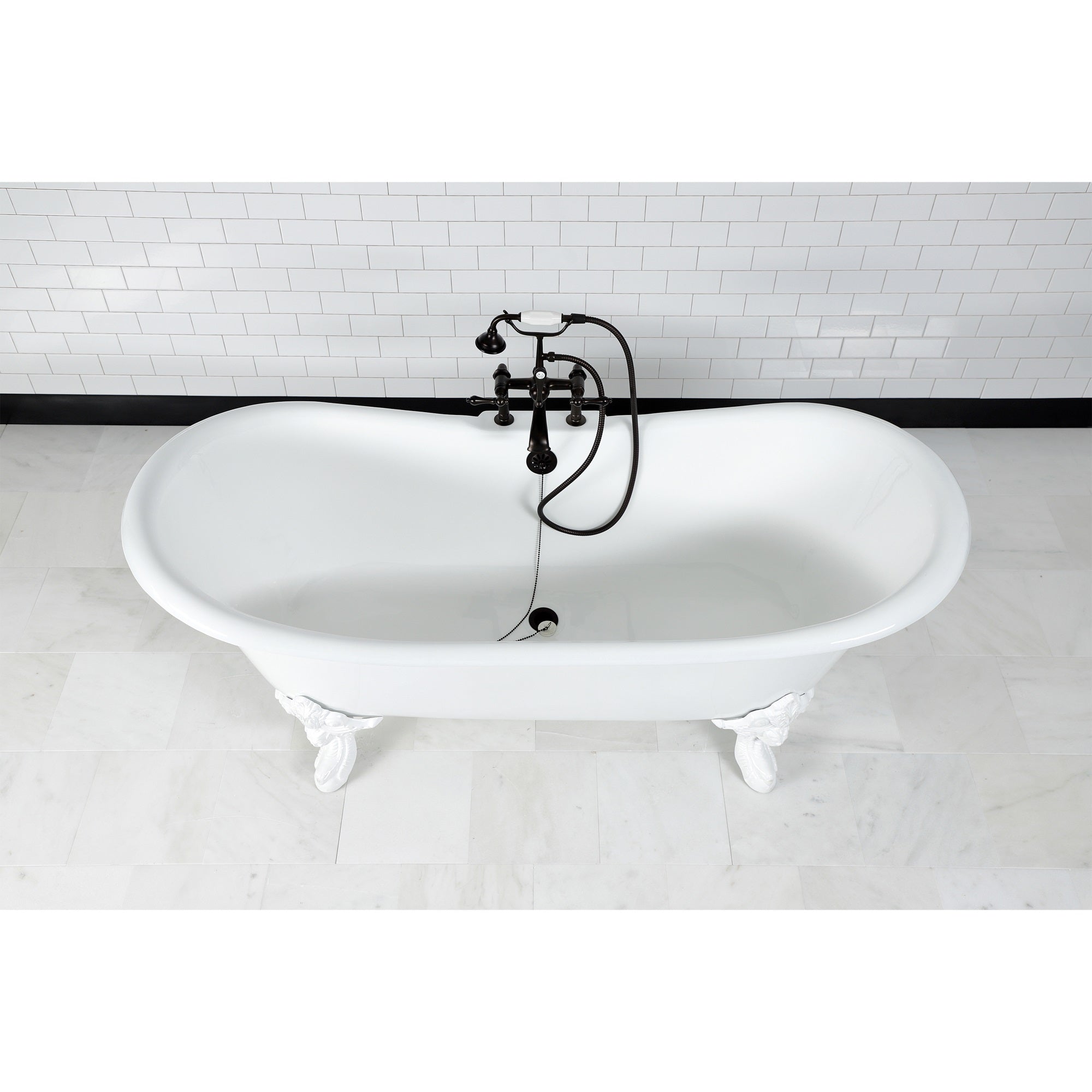 Aqua Eden Vct7Ds7231Nlw 72-Inch Cast Iron Double Slipper Clawfoot Tub With 7-Inch Faucet Drillings, White