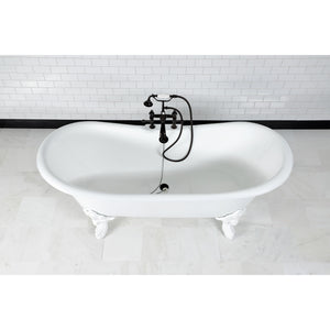 Aqua Eden Vct7Ds7231Nlw 72-Inch Cast Iron Double Slipper Clawfoot Tub With 7-Inch Faucet Drillings, White