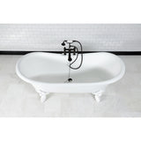 Aqua Eden Vct7Ds7231Nlw 72-Inch Cast Iron Double Slipper Clawfoot Tub With 7-Inch Faucet Drillings, White