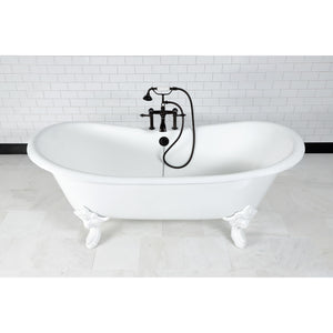 Aqua Eden Vct7Ds7231Nlw 72-Inch Cast Iron Double Slipper Clawfoot Tub With 7-Inch Faucet Drillings, White