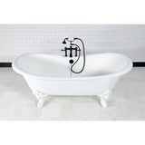 Aqua Eden Vct7Ds7231Nlw 72-Inch Cast Iron Double Slipper Clawfoot Tub With 7-Inch Faucet Drillings, White