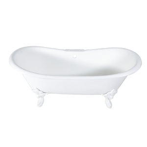 Aqua Eden Vct7Ds7231Nlw 72-Inch Cast Iron Double Slipper Clawfoot Tub With 7-Inch Faucet Drillings, White