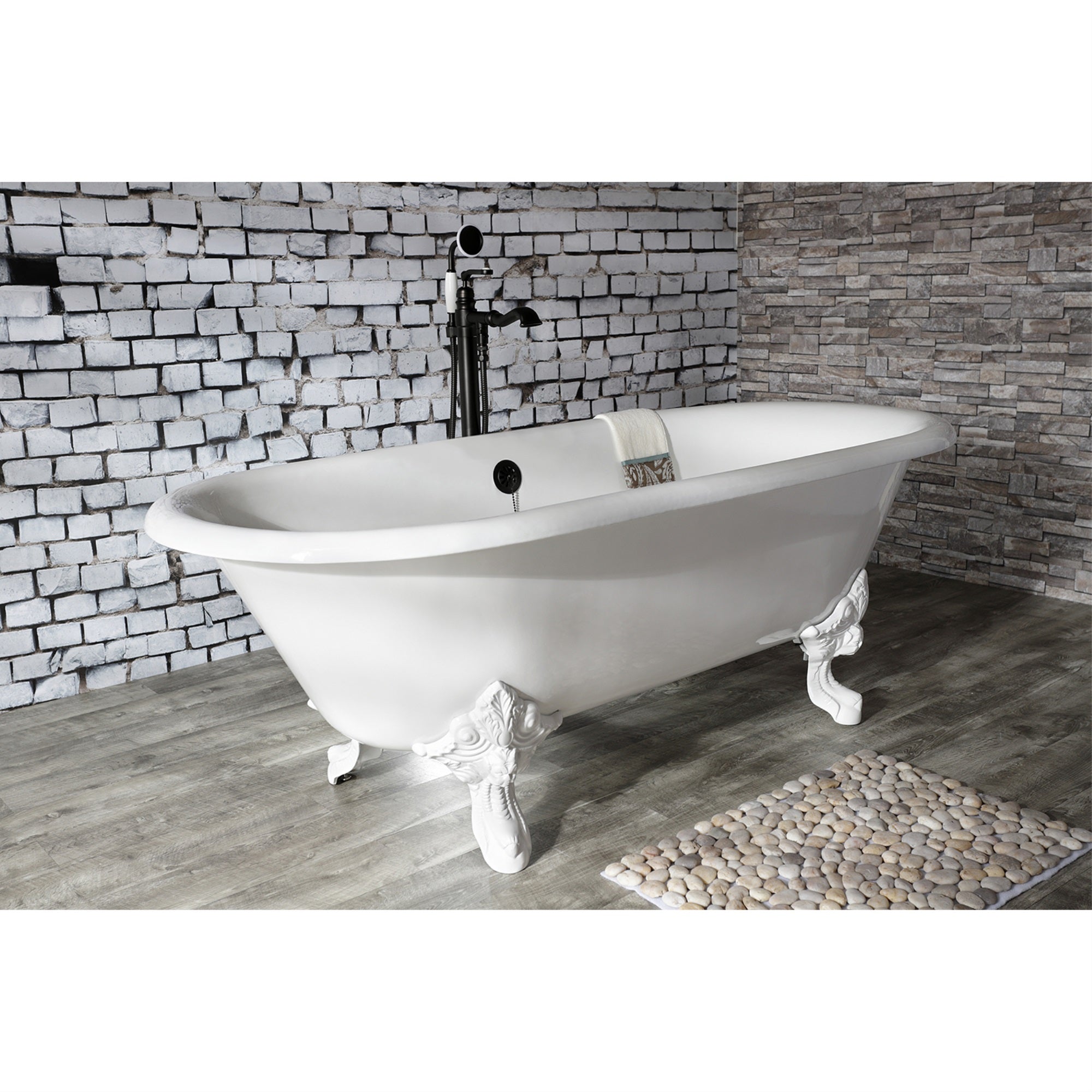 Aqua Eden Vctde7232Nlw 72-Inch Cast Iron Double Ended Clawfoot Tub (No Faucet Drillings), White